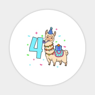 I am 4 with Lama - kids birthday 4 years old Magnet